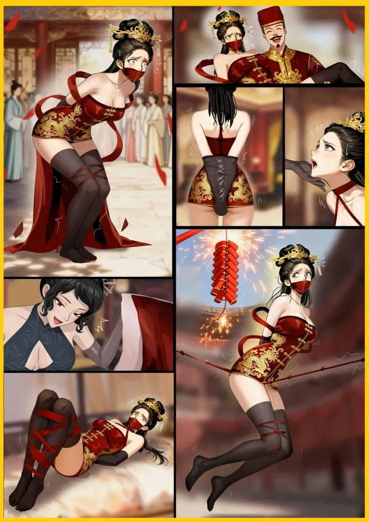 King - 《新缚婚传 上》世人皆贺新婚喜 唯她独吞囚身苦 性感新娘 特制牛皮拘束套死死固定双臂 腰腿脚踝尽数被红绸缠缚 拜堂被迫屈从 当众被鞭炮驱赶戏耍